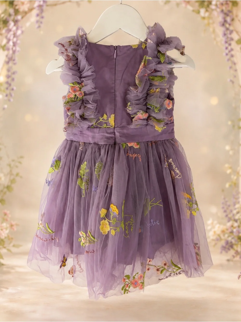 IMEKIS Girls Purple Embroidered Tulle Floral Dress Size 80 12M NWT